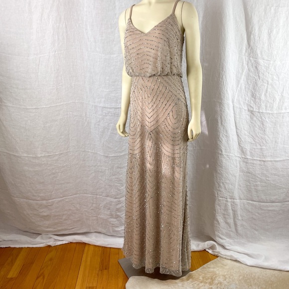 NWT formal sparkly dress evening beaded pink nude dress SZ 4 Adrianna Papell - Picture 1 of 15